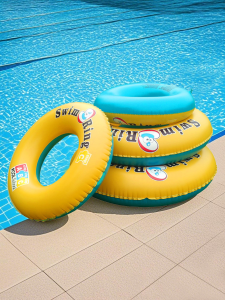 New Cross-Border Popular ABC Yellow Swimming Ring With Handles Cute Armpit Floating Ring Thickened PVC Pool Float