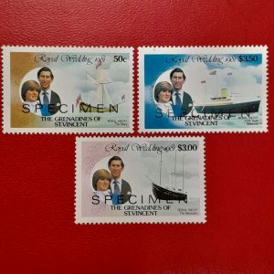 Prangko Royal Weding klasik Koleksi Kuno SPECIMEN 3 pcs ST Vincent Tahun 1981 UN USED