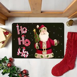 Thảm Cửa Giáng Sinh VIKAMA Gnome In Họa Tiết Gỗ Chống Trơn Trượt Thảm Chào Mừng Cho Lối Vào Cửa Trước Trong Nhà Ngoài Trời Trang Trí Nhà Nông Thôn Trang Trí Ngày Lễ Chất Liệu Polyester