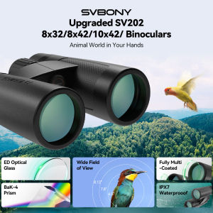 【ED】SVBONY SV202 Upgraded Binoculars for Adults Portable  8X32/8X42/10X42/10X50 IPX7 Waterproof BaK4 Prism Extra-Low Dispersion ED Glass High Power Binocular for Concert Outdoor Birding  Stargazing