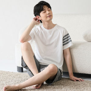 2025 New Boys Mid-Toddler Summer Sleepwear Casual Pure Cotton Short Sleeve Home Clothes Suitable for Outdoor Wear Childrens Home Suit