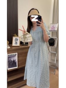 Fashionable French Style plus Size Dress Slimming Waist Retro Elegant New Style Womens Dress Polyester Fiber Short Sleeve A-Line Skirt V-Neck Single Button Closure