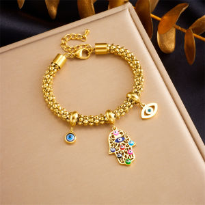 XIYANIKE Nữ 316L Thép Không Gỉ Bàn Tay Fatima Vòng Tay Thời Trang Ác Mắt Lắc Tay Hình Học Liên Kết Dây Chuyền Trang Sức