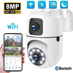 8MP Dual Lens WiFi Camera Dual Screen Wifi Surveillance Camera 8X Zoom Indoor Waterproof Auto Tracking Security Wireless Cameras