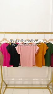 Atasan polos oval stik balik lengan pendek wanita/kaos wanita spandek rayon/pakaian wanita terbaru