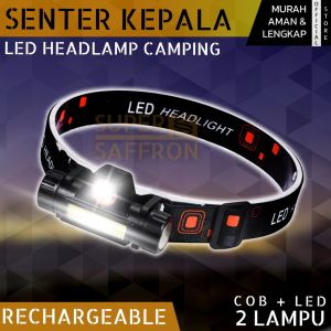 LAMPU SENTER KEPALA MINI COB XPE HEADLAMP BISA PUTAR COPOT CAS USB