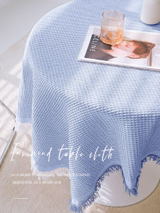 Internet Celebrity Blue Cotton Linen Tablecloth American Retro Small round Table Tablecloth Ins Style Accessible Luxury Fancy Photograph Background Cloth