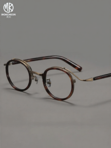 MOKCHEON | Men Vintage Round Frame Prescription Glasses Suitable For High Degrees And Wide Faces Titanium Frame