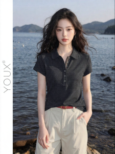 YOUXIANG | Áo Thun Polo Cổ Sơ Mi Đơn Màu Ôm Body