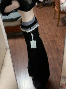 CHANGTONG | Plaid Stitch High Waist Wide Leg Long Casual Pants