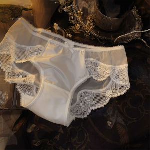 French Vintage ผ้าซาติน ลูกไม้ ชุดชั้นในสตรี เซ็กซี่ Hollow งานปัก โปร่งแสง ตาข่าย กลาง เอว ปกปิดก้น ผ้าฝ้าย เป้า ต้านเชื้อแบคทีเรีย