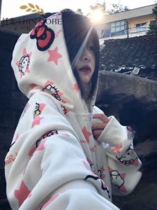 Cute Kitty Cat Hooded Jacket Loose Spring Autumn Style for Girls Middle School Students Casual Comfortable Sweatshirt