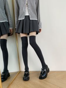 Phong Cách Hàn Quốc Pure Color Vertical Stripes High-End Feel Street Bé Gái Over-Knee Pip Pop Is the Taste of Autumn