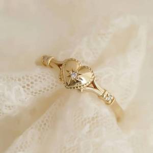 Huitan Gold Color Heart Rings with Shiny Cubic Zirconia for Women Delicate Wedding Band Accessories Trendy Engagement Jewelry