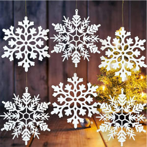12Pcs 12CM Glitter Raw Pulp Plastics Paper Snowflake Ornaments Christmas Venue Decoration Xmas Tree Pendant Home New Year Decor
