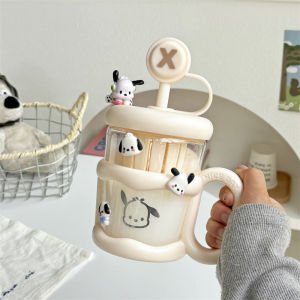 2025 New Plastic Straw Cup Large Capacity Office Ladies Cute Cartoon Anti-fall Milk Cup Vintage Style Universal Use