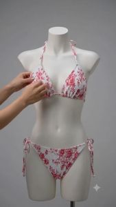 JEWELRY SEN Women Red Floral Print Triangle Halter Bikini Set 2‑Piece Side Tie Summer Beach Bathing Suit Swimwear