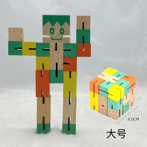 Versatile Wooden Robot Cube Puzzle Toy Educational Mathematics Intelligence Plaything for Primary School Students Ages 3-9 Teaching Aid