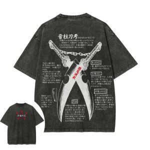 Bandai | Demon Slayer Mens and Womens Washed T-Shirt Tengen Uzui Summer and Spring Anime Tee Retro Distressed Harajuku Y2k Short Sleeve