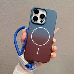 Two-color Soft Silicone Magsafe Magnetic Phone Case For iPhone 16 15 14 Plus 13 12 11 Pro Max With Lanyard Protective Casing For iPhone 16 Pro Max Shockproof Back Cover Cases (Same lanyard)