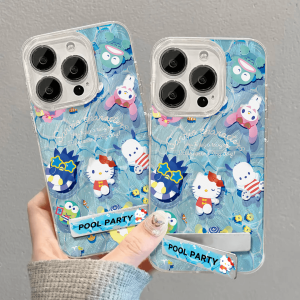Creative Metal Stand Summer Cool Party Phone Case Compatible with Apple 15Promax iPhone 14/13/12/11 Cute Huawei P70/60/50 Dustproof Mate50/60
