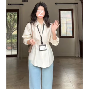 Spring SummerKim KoreaStyle Slim FitLong SleeveShrinking WaistGathered PleatAdjustableCuffSlim ShapingWomens BusinessTop