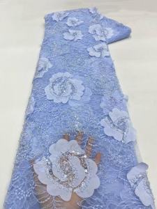 Hot Sale Tulle Lace Fabric With Beads Sequins New African Nigerian French for High End Wedding Party Bride Sewing Dress Material