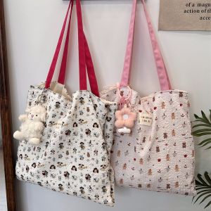 Cute Dog Print Canvas Tote Bag Large Capacity Summer New Style Handbag Shoulder Bag Casual Double Layer Canvas Bag