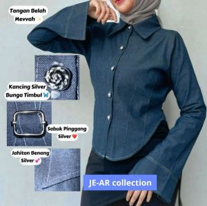 SMPRO - JEANS BAJU KAMEJA OVAL JEANS kancing bunga baju atasan wanita jeans tebal