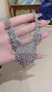 Nữ Gợi Cảm Pha Lê Tua Rua Vòng Cổ Choker Sáng Bóng Hình Học Đá Dây Đầm Hộp Đêm Jazz Khiêu Vũ Trang Sức Thời Trang