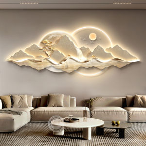 Luxurious Living Room Decorative Painting High-End Sensation Sofa Background Wall Hanging Artwork Mountain Landscape 3D Wall Lamp Picture