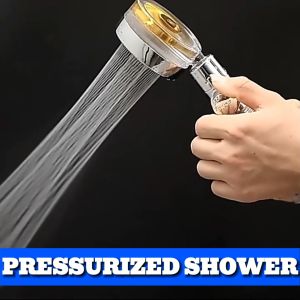 D-0520 1PCS Push Button On/Off Switch Rotating Water Control Pressurized Shower Head Universal Shower Nozzle Shower With Fan 360 Degrees Rotating Shower Head Jet Shower Rainfall Turbo Fan Shower Head High Pressure Water Saving Handheld