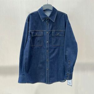 Ouomaish Womens Casual Loose Long Sleeve Polo Collar Blue Denim Shirt Jacket Autumn New Style Cotton Polyester Blend Top