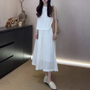 Shalldoer | Summer Unique Beautiful Set Womens Korean Version Ruffle Splicing Sleeveless Top A-Line Splicing Mini Skirt Two-Piece Set