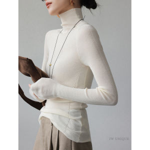 JWUNIQUE Womens High Collar Long Sleeve Knitted Sweater Slim Fit Base Layer Top Commute Style Wool Blend Solid Color