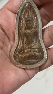 K988 พระโคนสมอ ปางมารวิชัย วัดพระศรีมหาธาตุ อยุธยา เนื้อชิน สนิมแดง องค์ใหญ่ ขนาด 8x4.5 cm. เลี่ยม กรอบพระ เงินไมครอน สวยงาม พร้อมส่ง