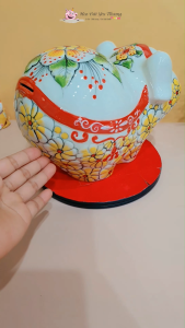 Heo bách hoa đứng ống tiết kiệm đựng tiền