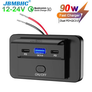 JBMBHC 3พอร์ตที่ชาร์จแบตในรถ12V RV เต้ารับ USB 72W Dual USB C 36W และ Dual QC 3.0 18W อุปกรณ์เสริมพอร์ตที่ชาร์จแบตในรถซ็อกเก็ตสำหรับรถไฟท้ายรถรถบรรทุก