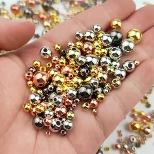 50~500pcs Round Spacer CCB Gold Silver Plated Loose Beads For Jewelry Making Accessories DIY Necklace Bracelets 3/4/5/6/8/10mm