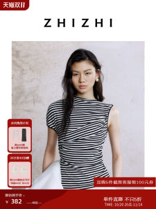 Founder Series ZhiZhi Womens Striped T-shirt Asymmetric Design Casual Slim Fit Cotton Blend Summer New Arrival