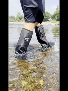 Black Rain Boots Shoe Covers Thickened Waterproof Anti-Slip Wear-Resistant Lightweight Zipper Shoe Cover