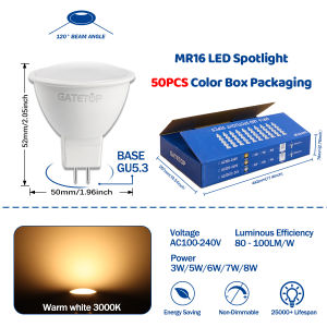 GATETOP | 50PCS Gatetop AC100-240V MR16 LED Light Bulbs GU5.3 Nature White 3000K Cold 6000K 3W 8W Halogen Equivalent 60W Lamp Home Bedroom