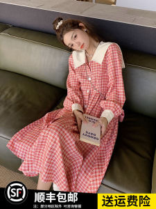 Sweet A-Line Navy Collar Dress Spring Autumn 2025 Womens Slimming Long Dress French Style Gentle Floral Print Maxi Dress