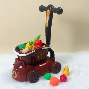 Children Shopping Cart Toy Trolley Supermarket Large Capacity Shopping Groceries Cart Pretend Play Set