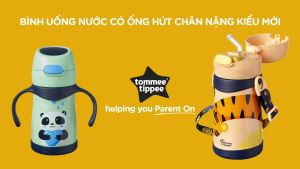 Bình uống nước Inox giữ nhiệt có ống hút và quai treo cho bé Tommee Tippee 350ml từ 18 tháng