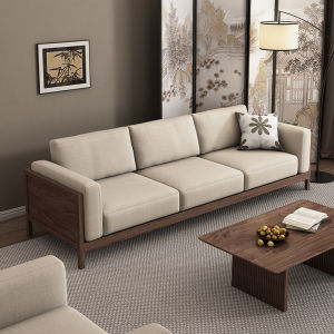 North America Black Walnut Solid Wood Sofa Living Room Nordic and Japanese Style Small Apartment Simple Cloth Modern Furniture Customization