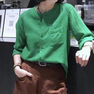 UYFY | Casual Chic Lazy Style Green Shirt Womens Plus Size Knitted Top Slimming Design Autumn Fashion Small Audience Upperwear