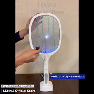LEMAX 2-in-1 USB Rechargeable Insect Killer Standing UV LED Mosquito Racket - Hands-Free Bug Zapper (IZ-21U) - 1 Year Warranty