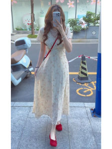 SUSIEYUAN | French Style Flower Print V-Neck Waist-Cinched Summer Long Dress