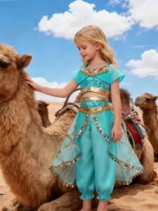 MUABABY | Jasmine Princess Dress Princess Dress Up Of Aladdin The Magic Lamp Costume Girls Birthday Party Halloween Fantasy Top Pants